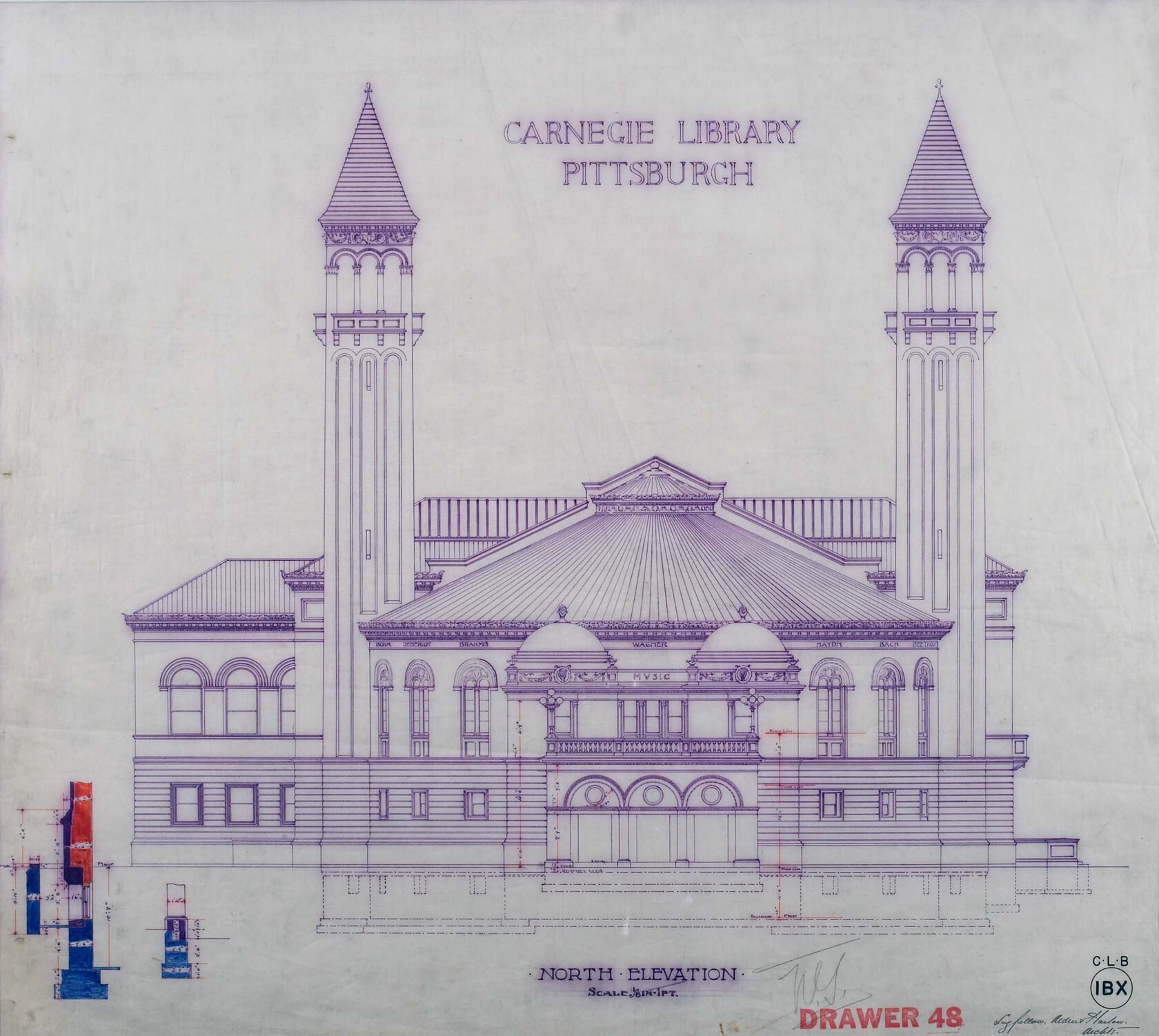 Carnegie Library North Elevation Architectural Blueprint